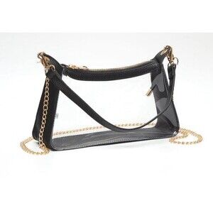 Clear Black Trim Satchel Bag, Gold Chain Crossbody, Stadium Approved Concert Bag